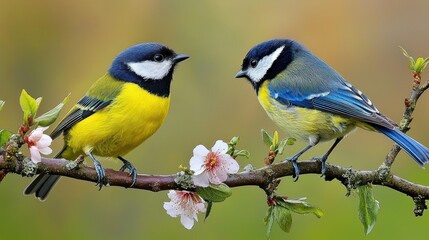 Obraz premium Two Colorful Birds on a Branch