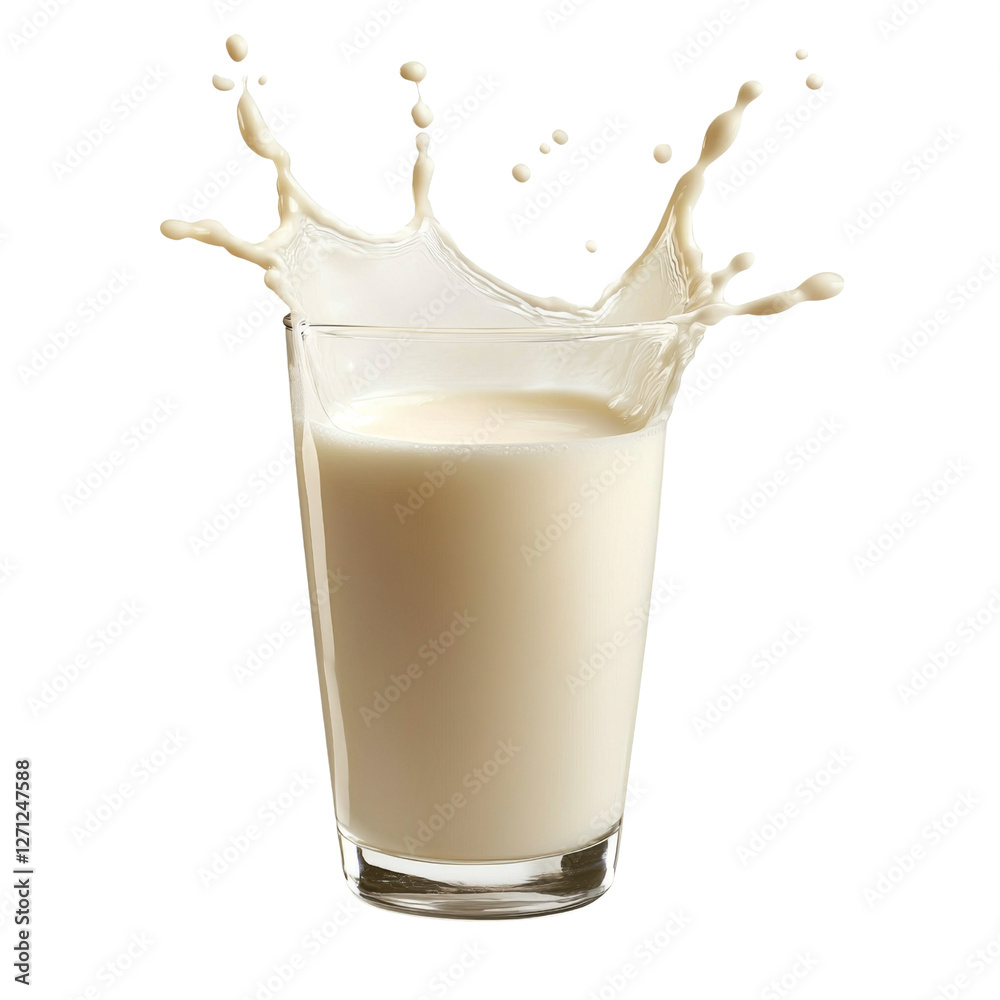 Poster fresh milk splash in glass, creating dynamic and refreshing scene. creamy liquid captures essence of