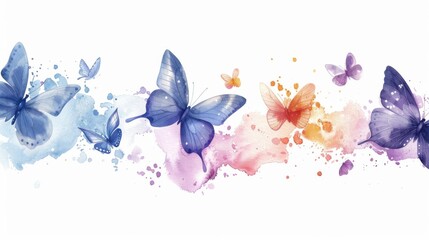 Naklejka premium Butterfly illustration set with blue, purple, and orange tones, detailed wings on a clean white background