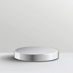 Sleek, single-tiered silver podium with smooth surface and rounded edges, centered on a clean white background with subtle shadows, emphasizing simplicity and elegance.