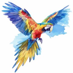 Obraz premium Vibrant Scarlet Macaw in Flight Watercolor Style Tropical Bird Artwork