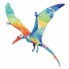 Fototapeta premium Vibrant Watercolor Pterodactyl Dinosaur Soaring in Flight Artistic Illustration
