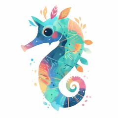 Fototapeta premium Vibrant Watercolor Seahorse Illustration Ocean Animal Art Colorful Marine Life Design