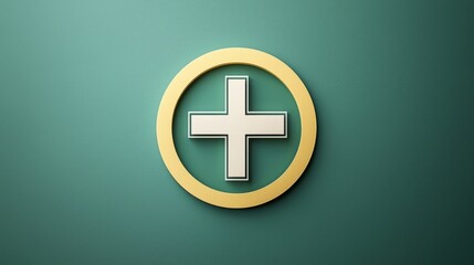 Obraz premium A minimalist logo design for a health insurance company, featuring a simple cross inside a circle, with a clean color scheme of green and white to evoke wellness and security