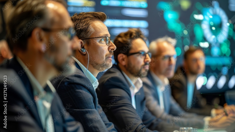 Leinwandbilder several men in business attire focus intently on a presentation during a strategy meeting in a moder