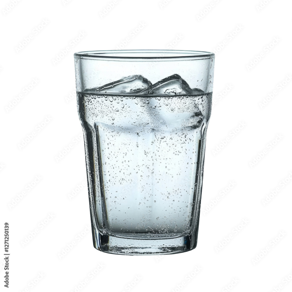 Poster clear glass filled with sparkling water and ice cubes, refreshing and inviting. perfect for hydratio