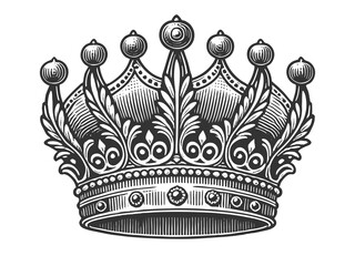 Ornate Royal Crown engraving raster illustration