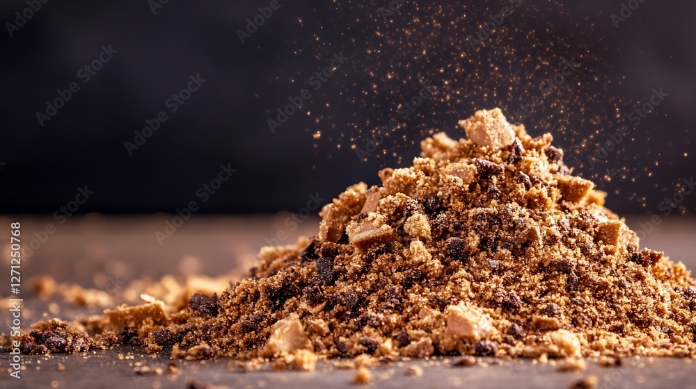 Poster Detailed image of brown sugar granules piled together showcasing texture and color against a dark background : Generative AI