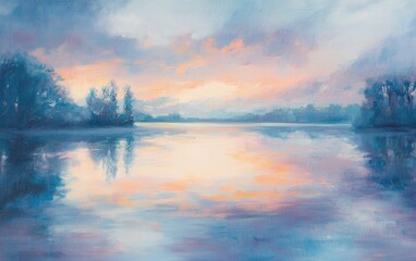 Fototapeta premium A soft pastel sunset reflecting on a lake