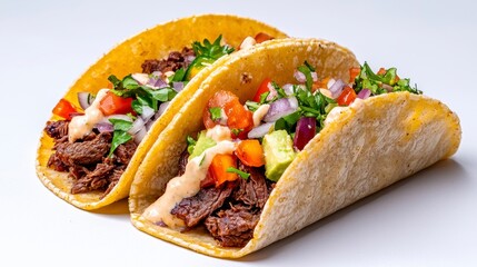Savory Beef Tacos with Fresh Pico de Gallo and Creamy Sauce: A Vibrant Culinary Image Perfect for Food Blogs, Menus, and Culinary