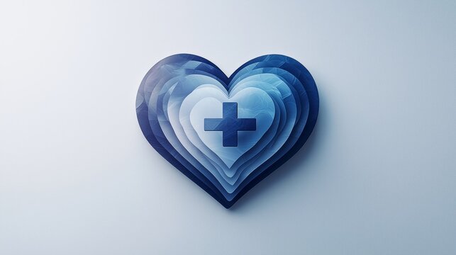 A modern, minimalist logo for a health insurance provider, with a simple heart shape and a medical cross symbol, in shades of blue and white to convey reliability and care