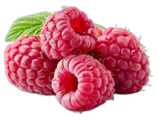 High-Quality Rendering of Three Fresh Raspberries in Close-Up on a Clean White Background for Food Photography, Product Illustration or Branding