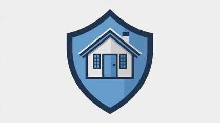 Obraz premium A minimalist and professional logo for a home insurance brand, featuring a simple house outline inside a shield, using shades of gray and light blue to evoke stability and protection