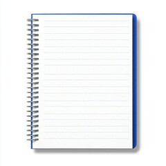 Blank Spiral Notebook with White Pages and Blue Cover on Isolated Background