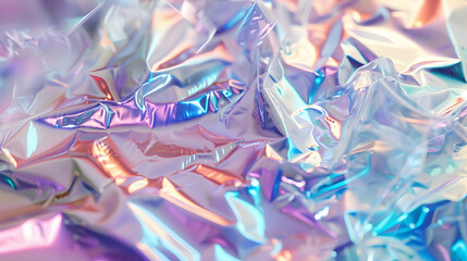 Colorful crinkled foil texture reflecting light with a vibrant gradient in the background