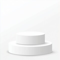 Two-tiered white matte podium with smooth, rounded edges, polished surfaces, subtle shading, and highlights, set against a clean white background for a professional, high-quality design.