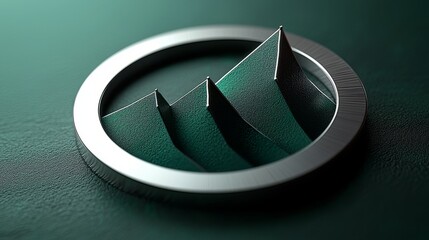 A minimalist badge for a financial consulting firm, with a subtle line graph rising within a circular design, using a combination of dark green and silver tones