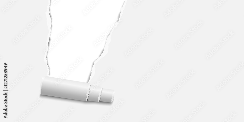 Wall mural vector torn window made of sheet of white paper with curl and white background under it. template pa