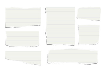 Set of torn pieces of lined paper isolated on a white background. Paper collage. Vector illustration.