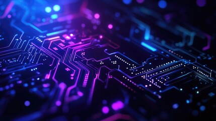 Abstract Circuit Board with Glowing Blue and Pink Lines