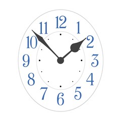Elegant black oval clock dial placed on white background