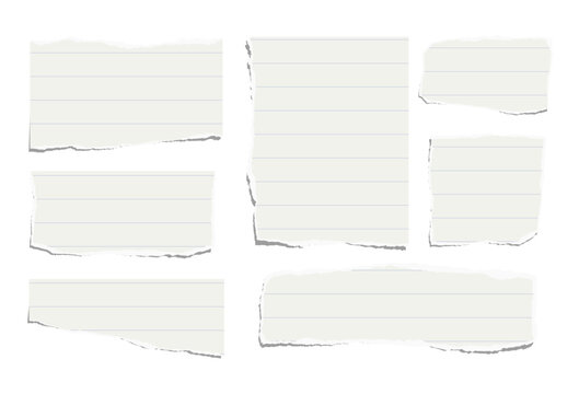 Set of torn pieces of lined paper isolated on a white background. Paper collage. Vector illustration.