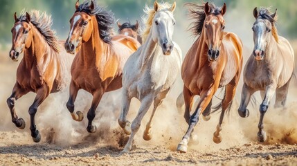 Obraz premium Majestic Herd: Wild Horses Galloping Across the Plains