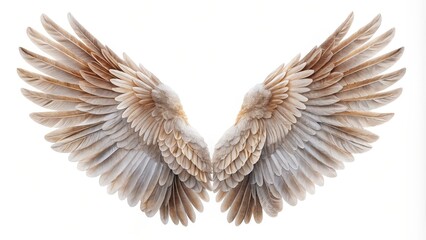 Beige Angel Wings on White Background