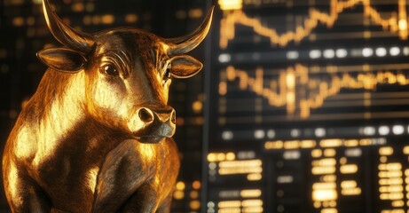 Golden Bull: Symbol of Market Optimism | Financial Strength, Investment Theme, Wall Street Concept, Growth Visualization | Rise and Prosper