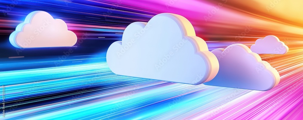 Poster colorful abstract background featuring clouds with dynamic light effects, symbolizing digital innova