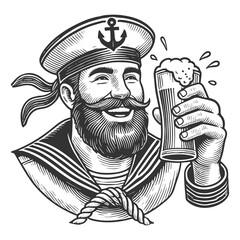 Cheerful Sailor Drinking Beer engraving raster