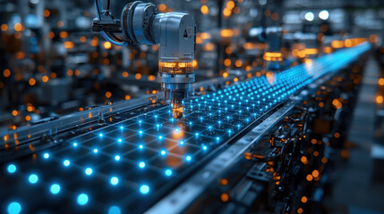 Fototapeta premium Advanced robotic arm demonstrating automation in smart factory environment