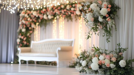 Charming floral backdrop featuring exquisite decorations for weddings or special events : Generative AI