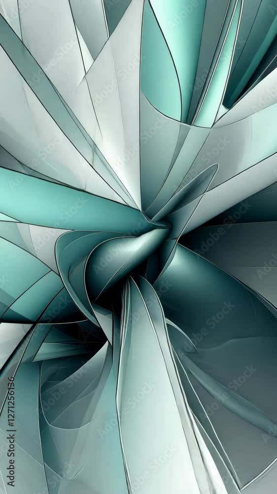 Wall mural abstract teal and white design showcasing intricate swirling patterns and smooth textures