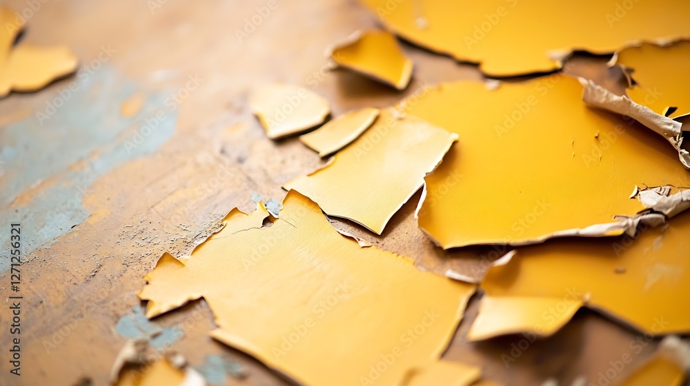 Poster close up of peeling yellow paint on a surfact with an artistic and textured appearance : generative 