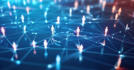 Connected People: A network of human figures are connected by glowing blue lines symbolizing relationships and communication.
