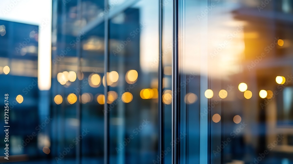 Aufkleber sunset reflecting on modern glass architecture creating a vibrant urban scene : generative ai