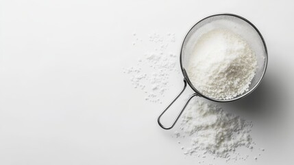 Sugar Sifter with Powdered Sugar Spills on a White Canvas