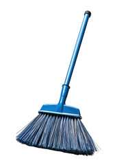 Blue Plastic Broom with Long Handle Isolated on White