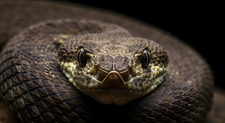 Obraz premium Gloomy Snake Close-Up – Intense Frontal Stare & Detailed Scales
