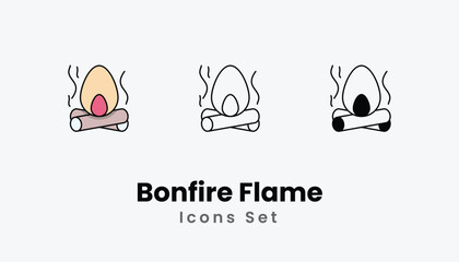 Bonfire Flame Icons thin line and glyph vector icon stock illustration