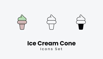 Ice Cream Cone Icons thin line and glyph vector icon stock illustration