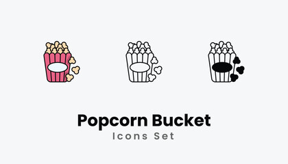 Popcorn Bucket Icons thin line and glyph vector icon stock illustration