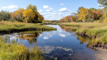 Fototapeta premium Autumnal River Reflections in a Meadow