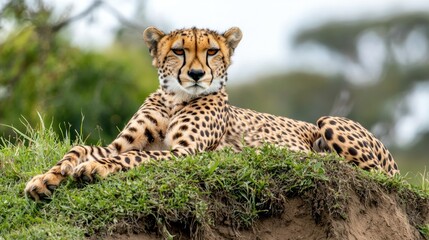 Obraz premium Majestic Cheetah Resting on a Hillside in Africa