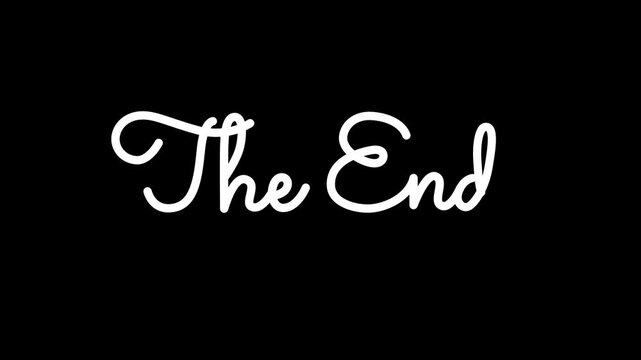 Hand Drawn Calligraphy Monoline The End Animation. Vintage Lettering for Closing Scenes on Black Background and White Background. 