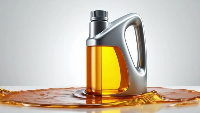 Motor Oil Bottle with Splashing Liquid - 4K Animation. Engine Lubricant, Automotive Fluid, Car Maintenance, and Service Concept. Video Footage for Advertising, Industrial, and Automotive Projects.