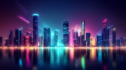 urban view with colorful lights at night