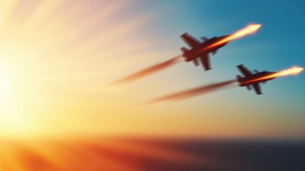 Fighter Jets Performing Aerial Maneuvers Against a Sunset Sky Background