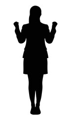 A silhouette of a woman in a dynamic pose with celebration or triumph